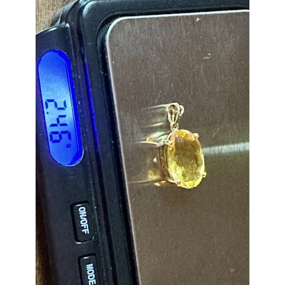 18K Gold Pendant Citrine Gemstone 10 X 15 MM Necklace 2.46 Gr - Picture 6 of 7